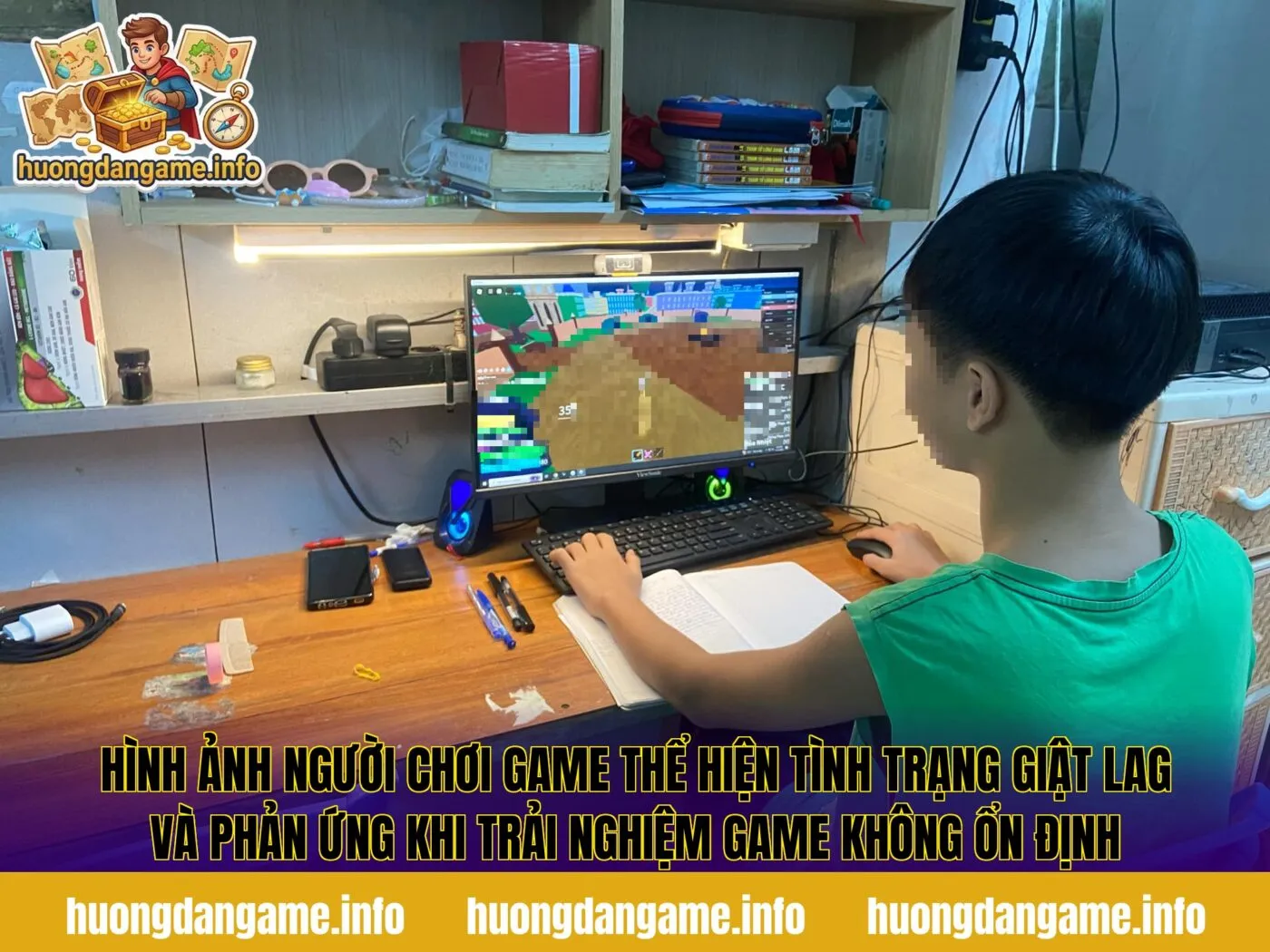 Hình ảnh người chơi game thể hiện tình trạng giật lag và phản ứng khi trải nghiệm game không ổn định
